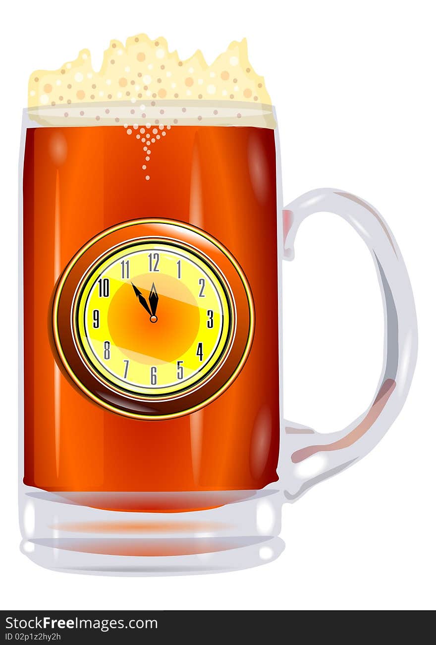 Beer mug with clock on a white background the transparent eps10