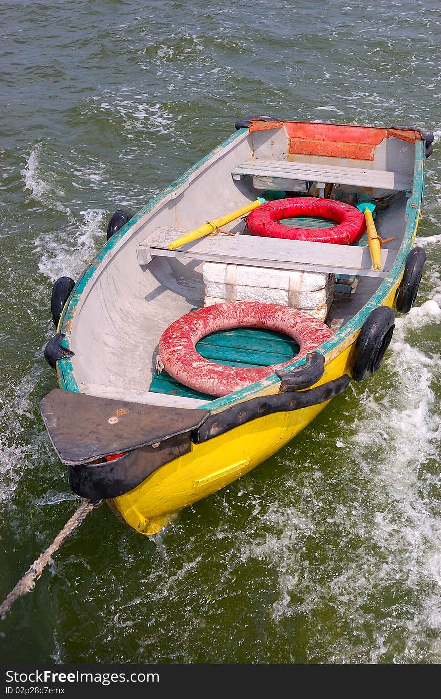 Escape boat on sea water. Escape boat on sea water