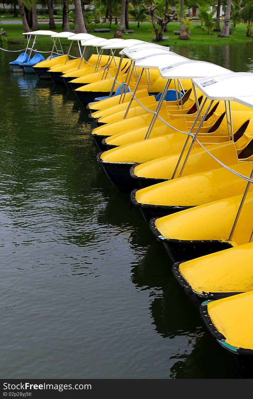 Yellow boat in the garden