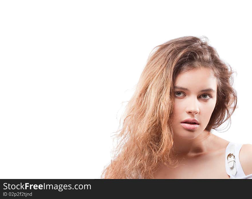 Calm brunette woman looking at camera