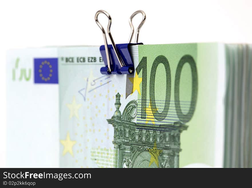 Euro banknotes with binder clip