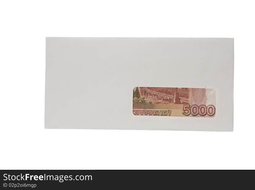 Closed white envelope with ruble