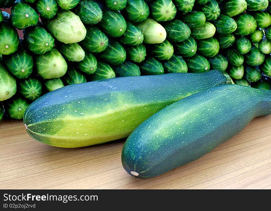 Oblong marrow and green cucumber-garden vegetables food