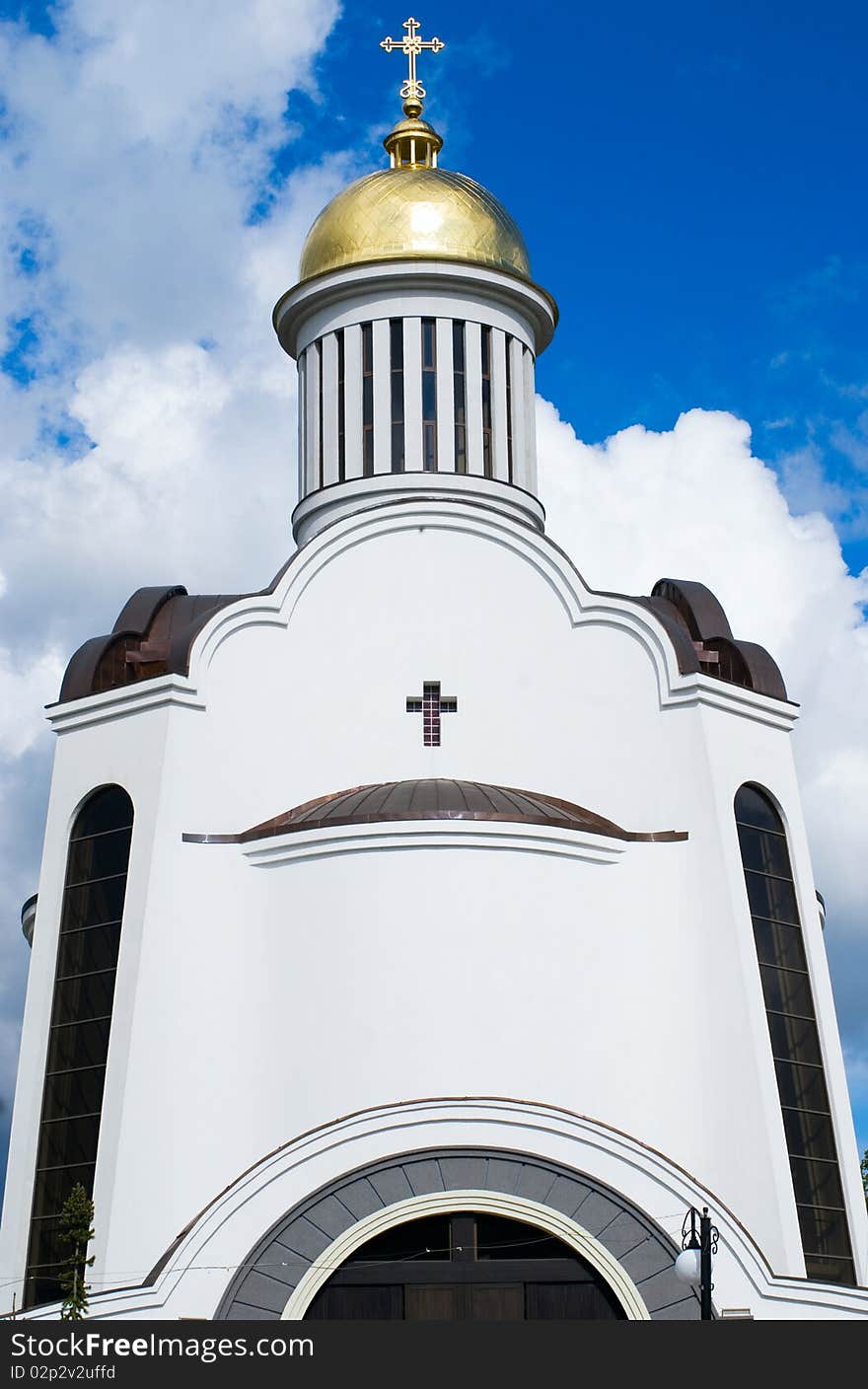 Russian church on a blue background of the sky