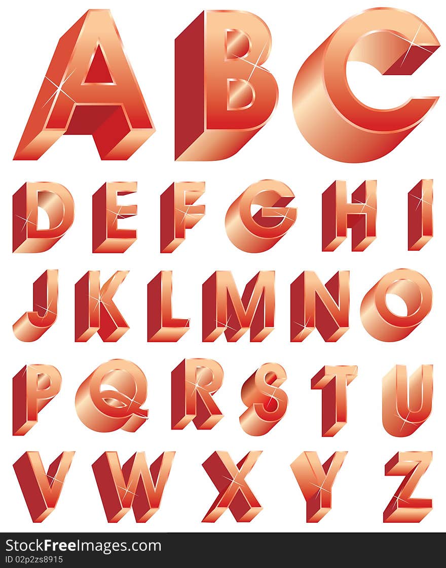 alphabet in metallic red shiny colors. alphabet in metallic red shiny colors