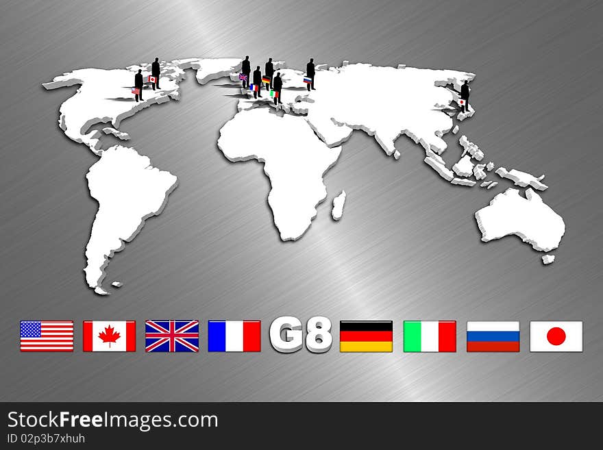 Illustration about G8 countries with flags