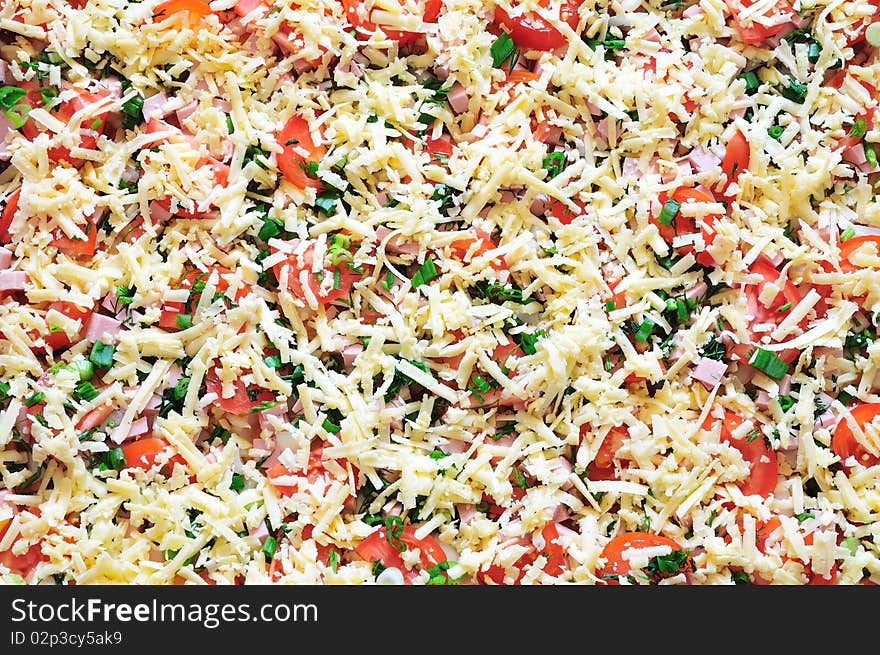 Bright background of tasty pizza with cheese. Bright background of tasty pizza with cheese