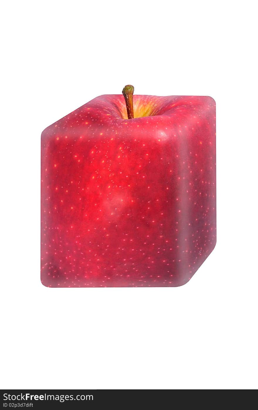 Isolated square red apple on white background