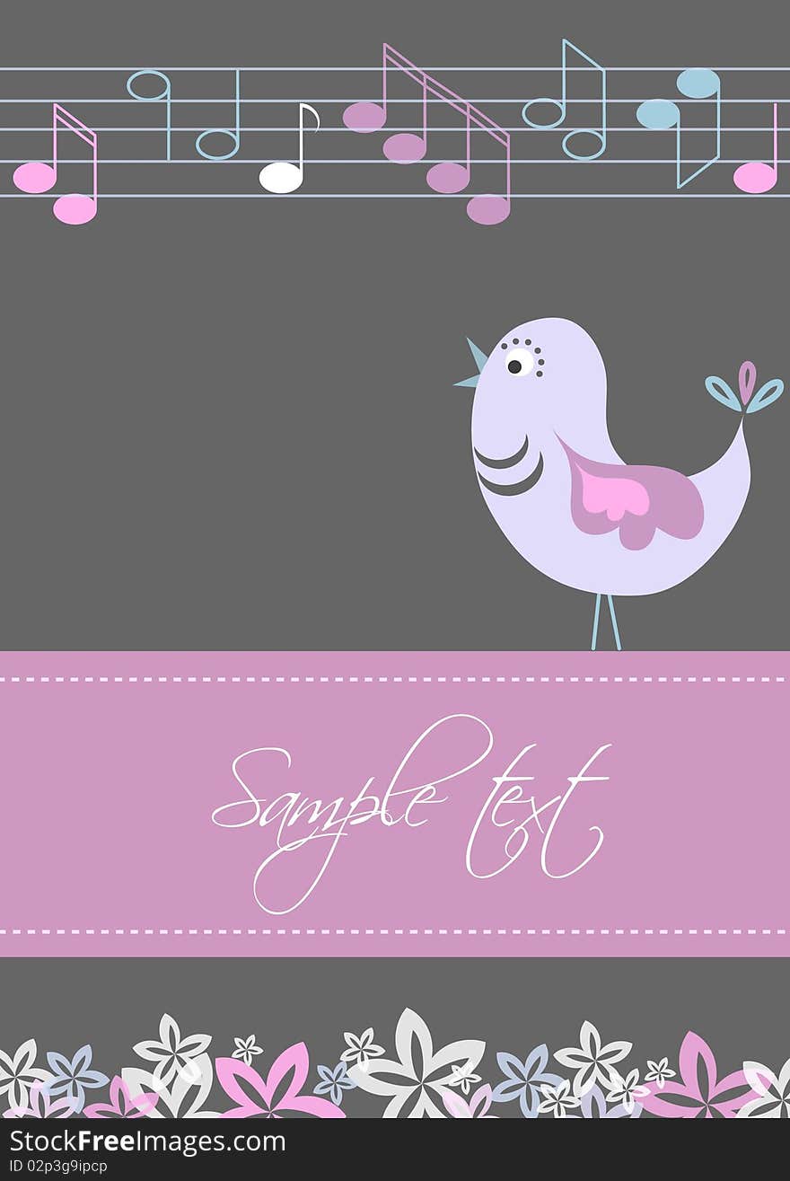 Card template with bird and tunes design