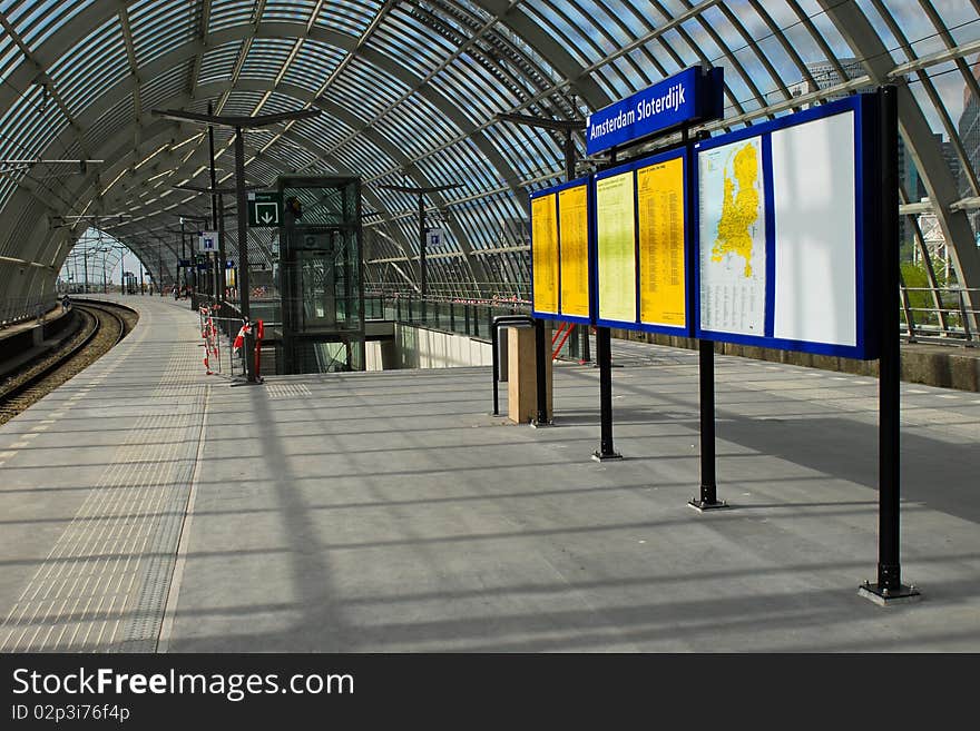 The newly built Sloterdijk station in Amsterdam, quietly awaits trains and passengers. The newly built Sloterdijk station in Amsterdam, quietly awaits trains and passengers