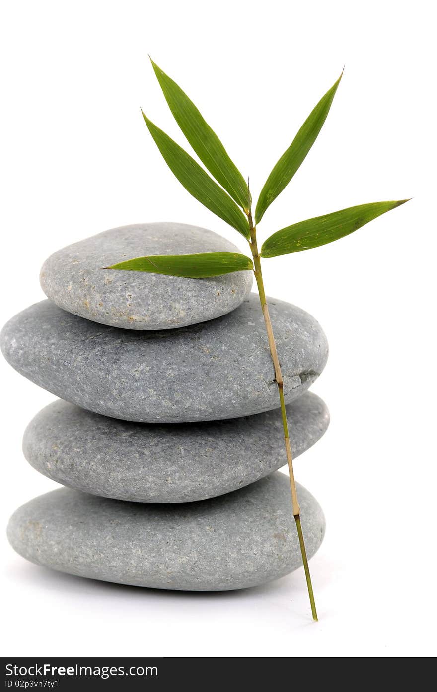 Still life –bamboo and stones  on white