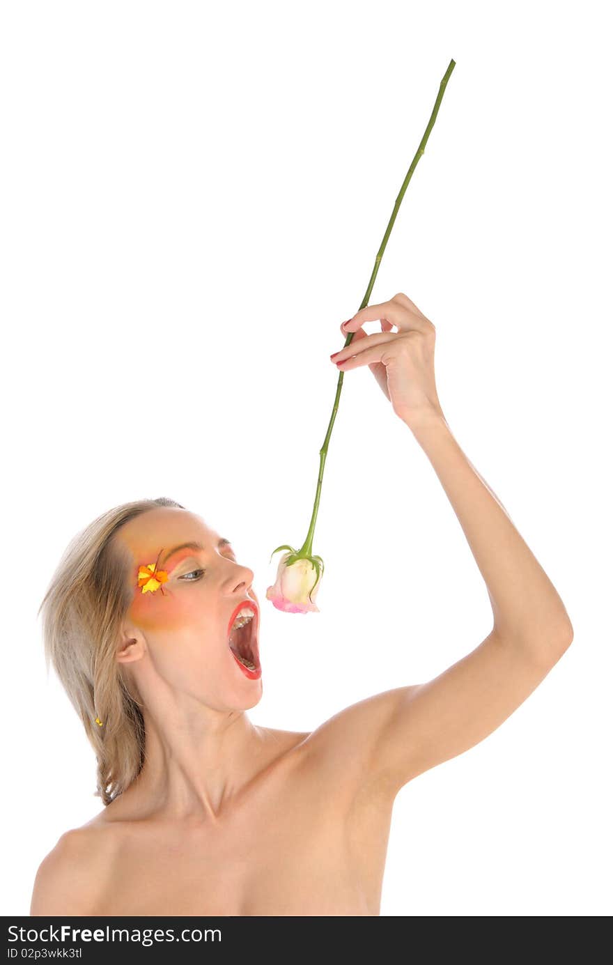 Young Woman Swallows Of Flower