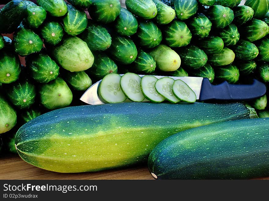 Oblong marrow and green cucumber-garden vegetables food