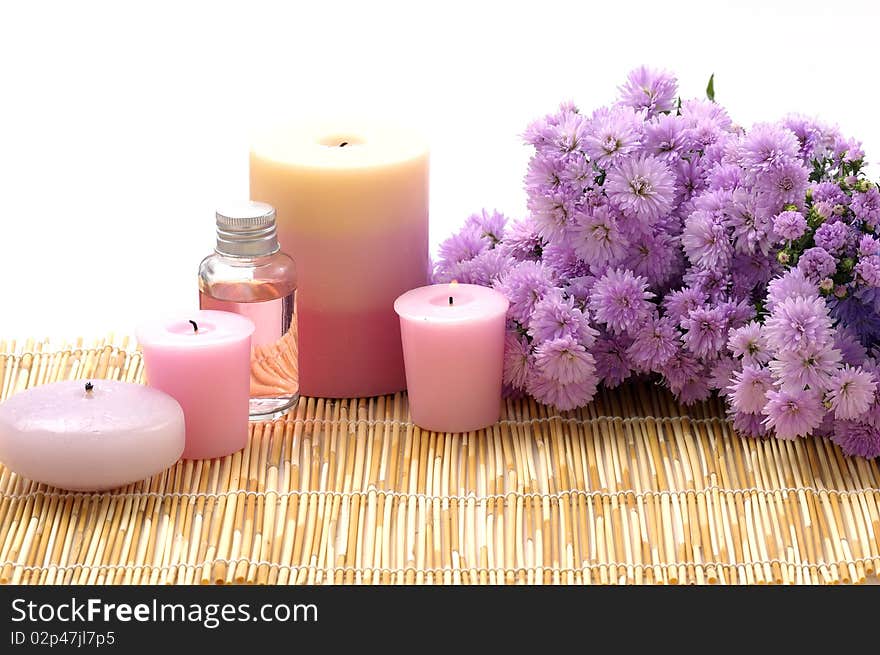 Spa set - Chrysanthemums flowers, aroma candles,