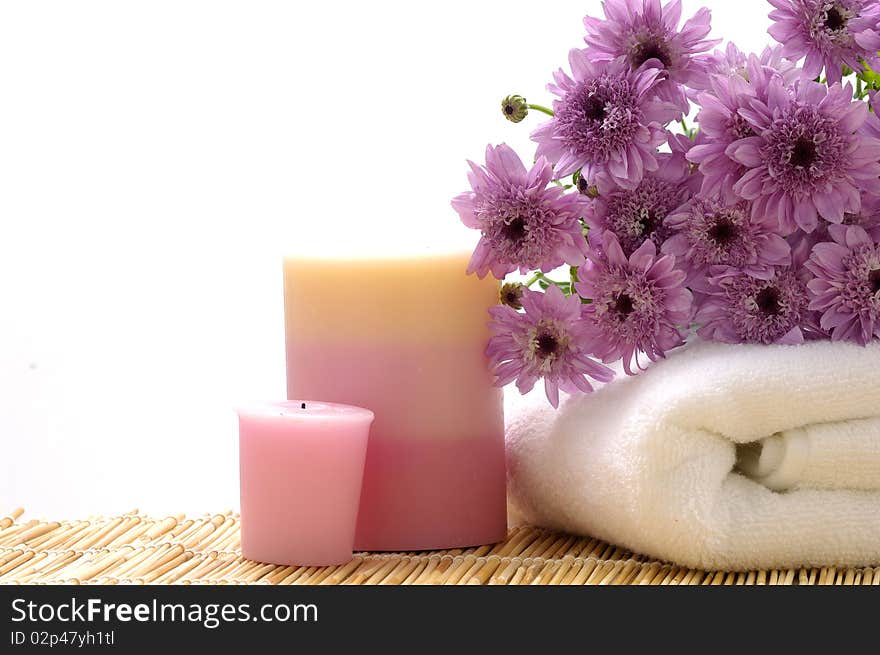 Spa set - Chrysanthemums flowers, aroma candles,