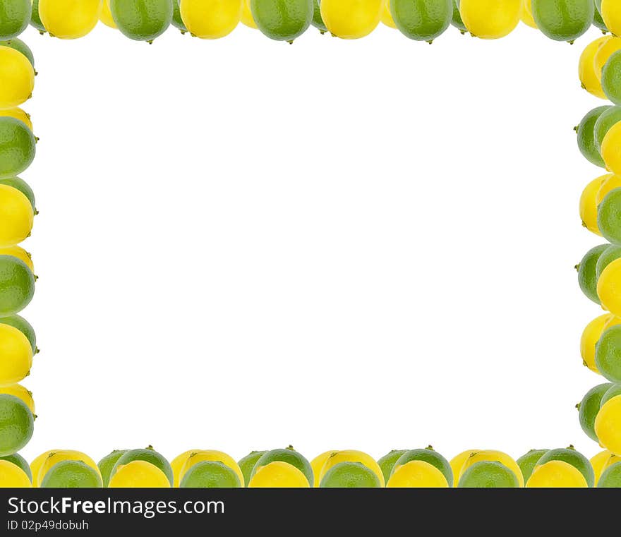 Lemon and lime fruit border over white. Lemon and lime fruit border over white