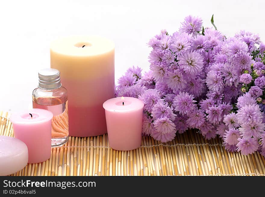 Spa set - Chrysanthemums flowers, aroma candles,. Spa set - Chrysanthemums flowers, aroma candles,