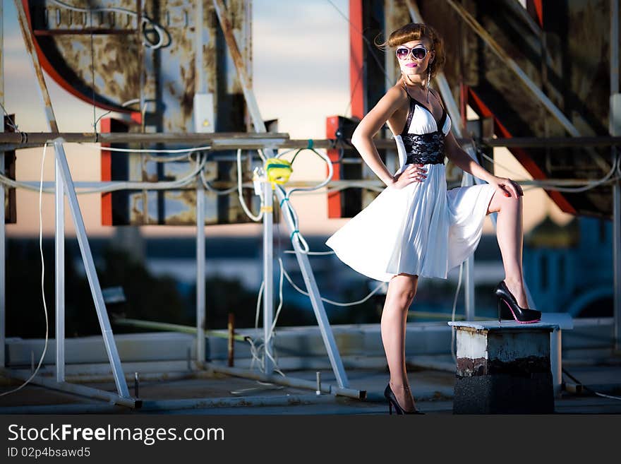 Girl in dress with sunglasses. Girl in dress with sunglasses