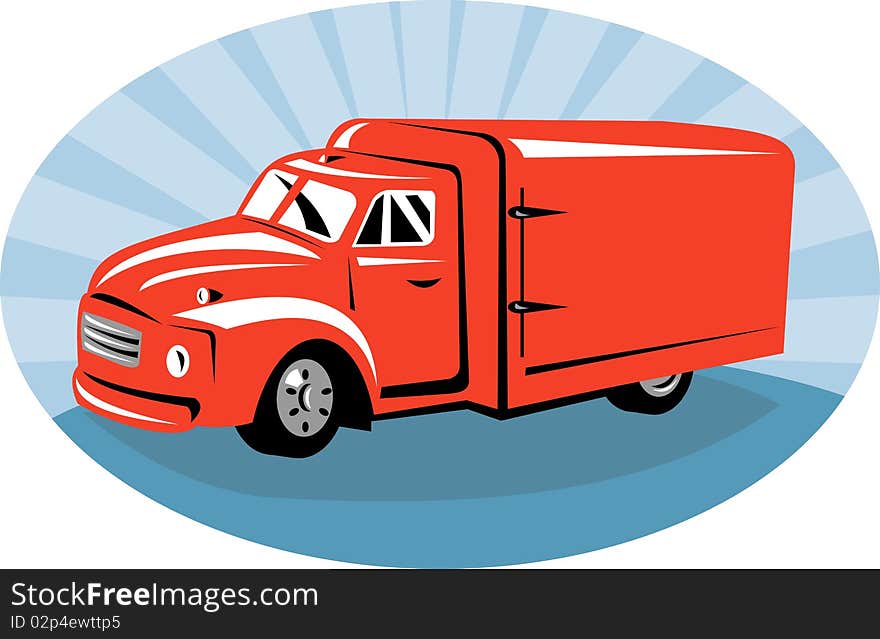 Illustration of a Delivery or camper van viewed from side done in retro style