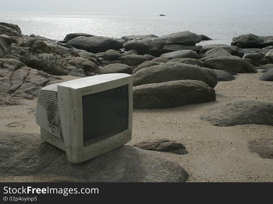 Old monitor on the beach. Old monitor on the beach