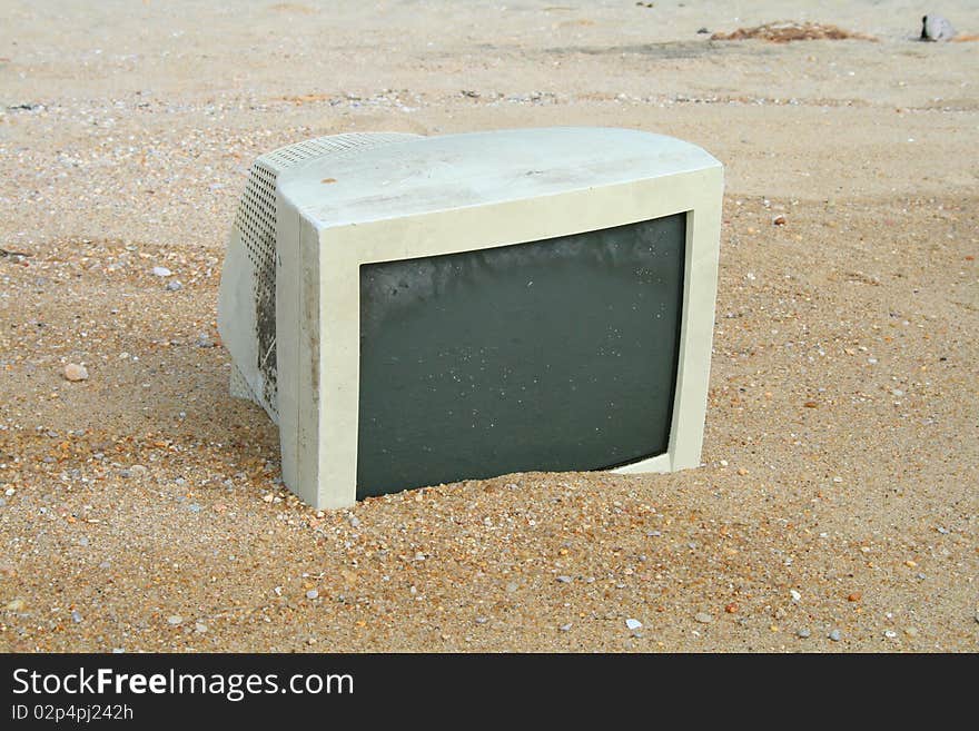 Old monitor on the beach. Old monitor on the beach