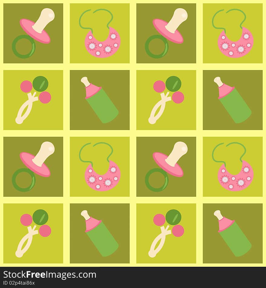 Background with baby objects and squares