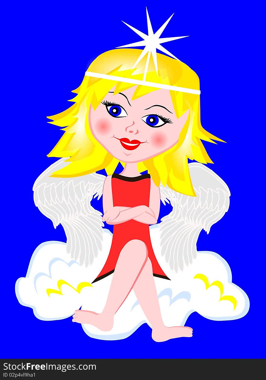 Blond angel sitting on a cloud. Blond angel sitting on a cloud