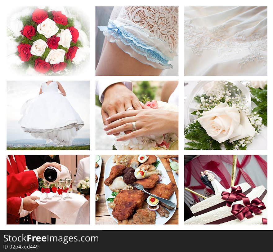 Collage of beautiful wedding photos. Collage of beautiful wedding photos