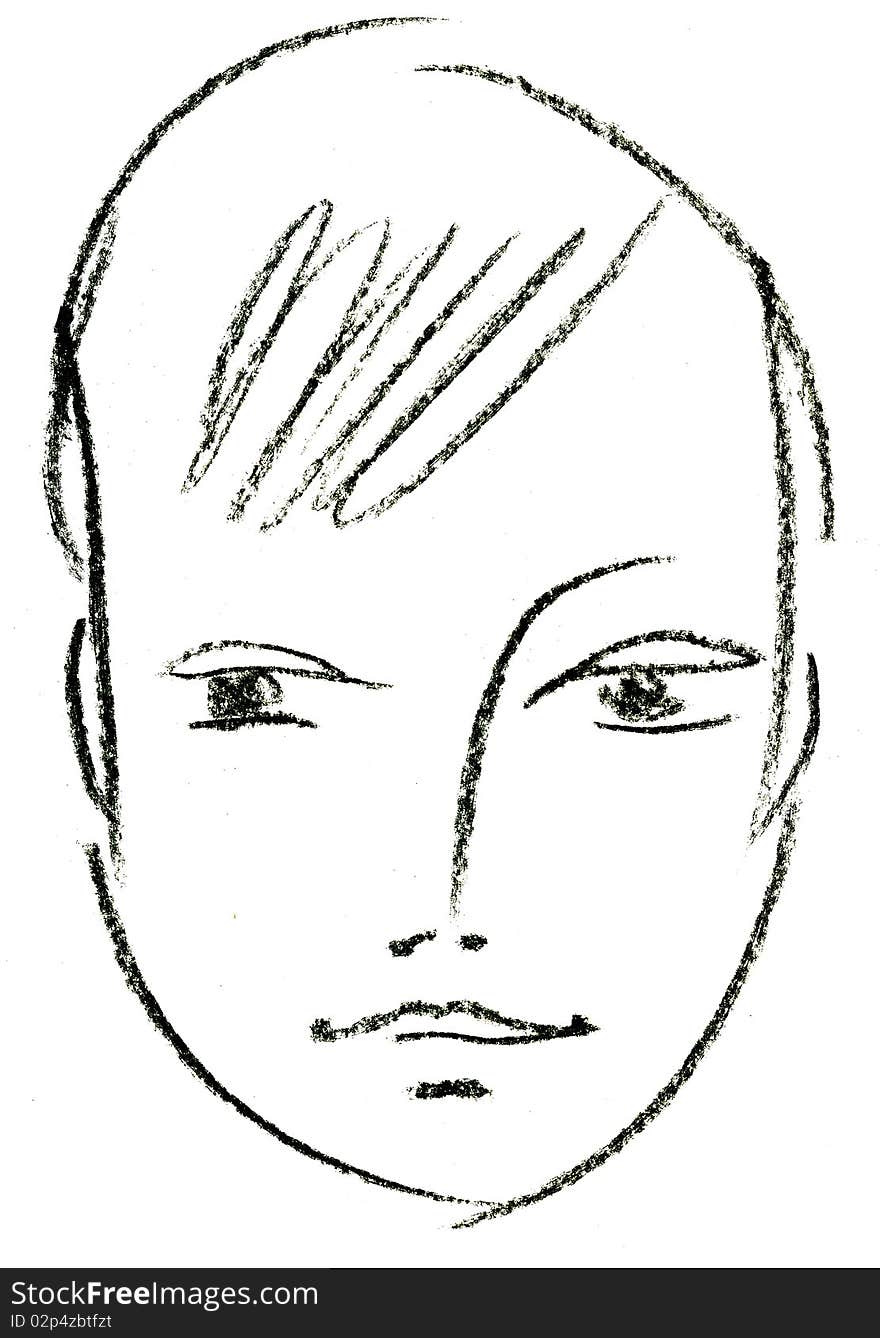 Portrait of the boy drawn by coal