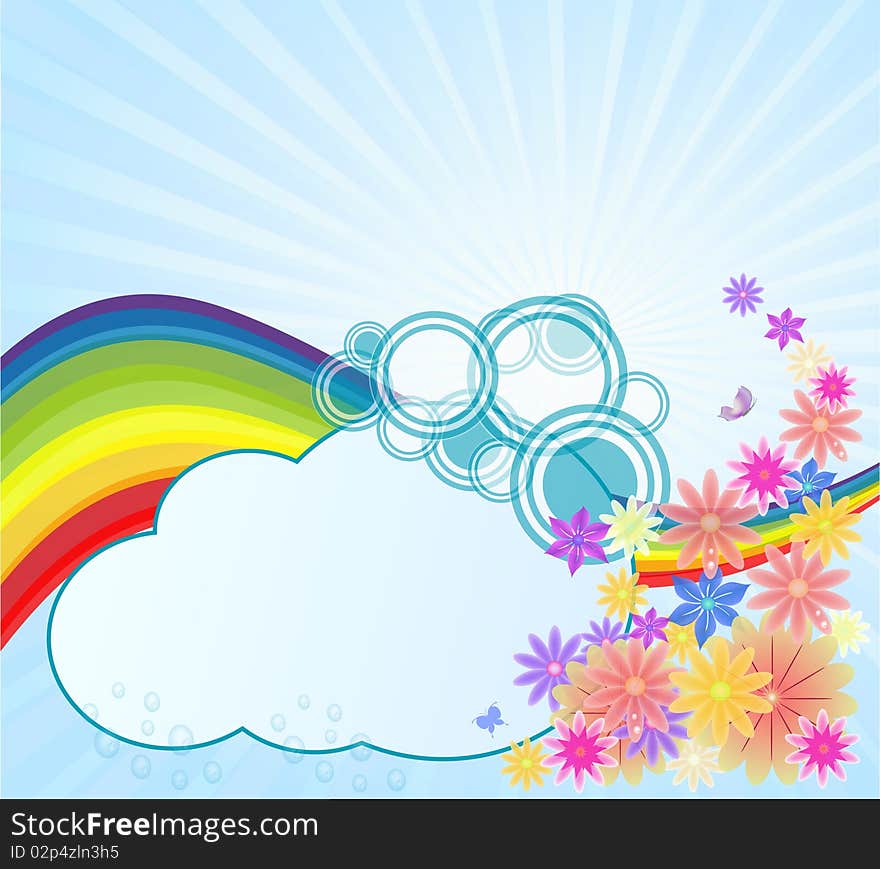 Beautiful blue bout cartoon cloud cloudy comic green happy flowers illustration. Beautiful blue bout cartoon cloud cloudy comic green happy flowers illustration