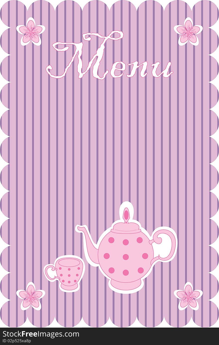 Illustration of menu with teapot and cup
