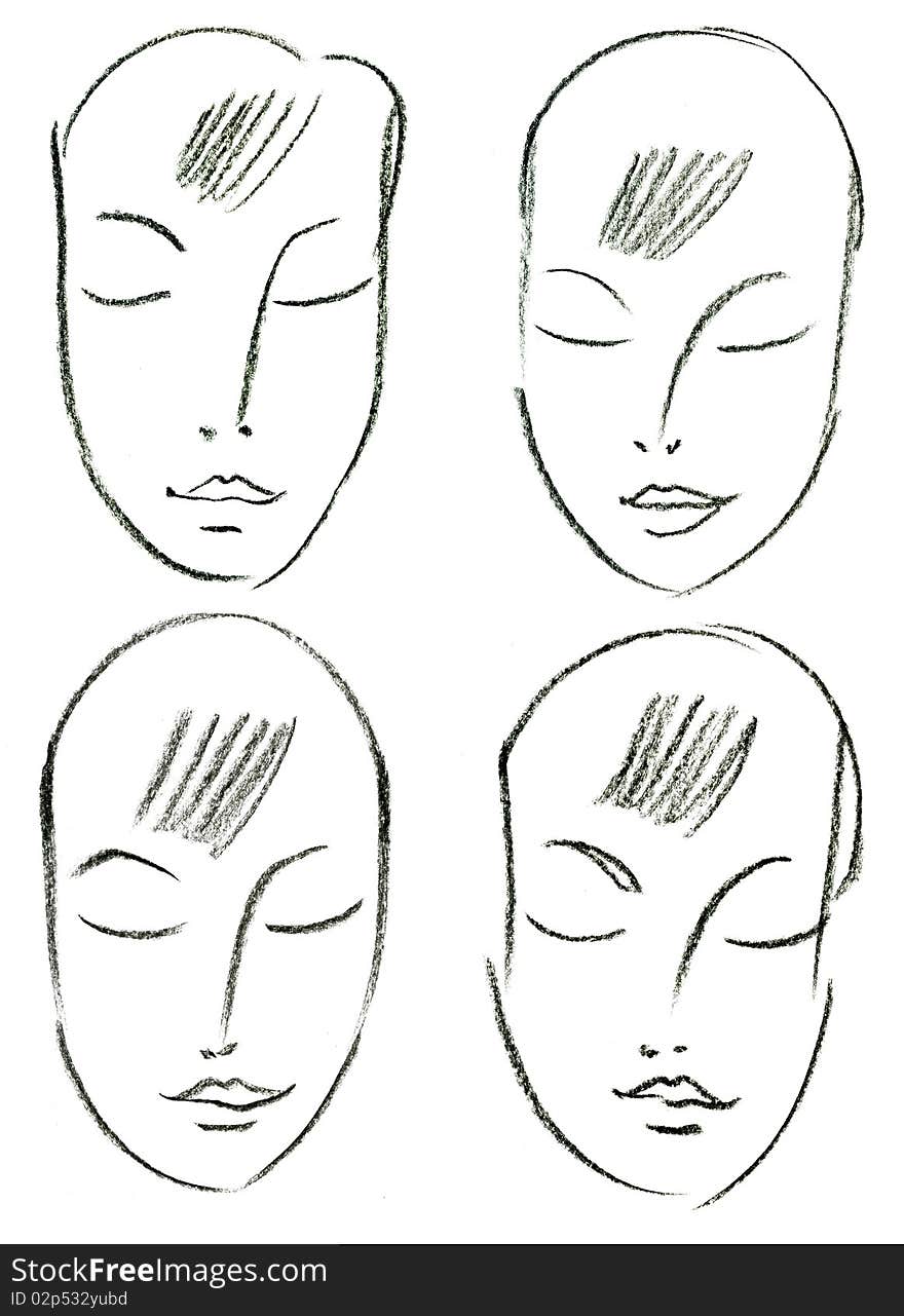 Set of woman s faces