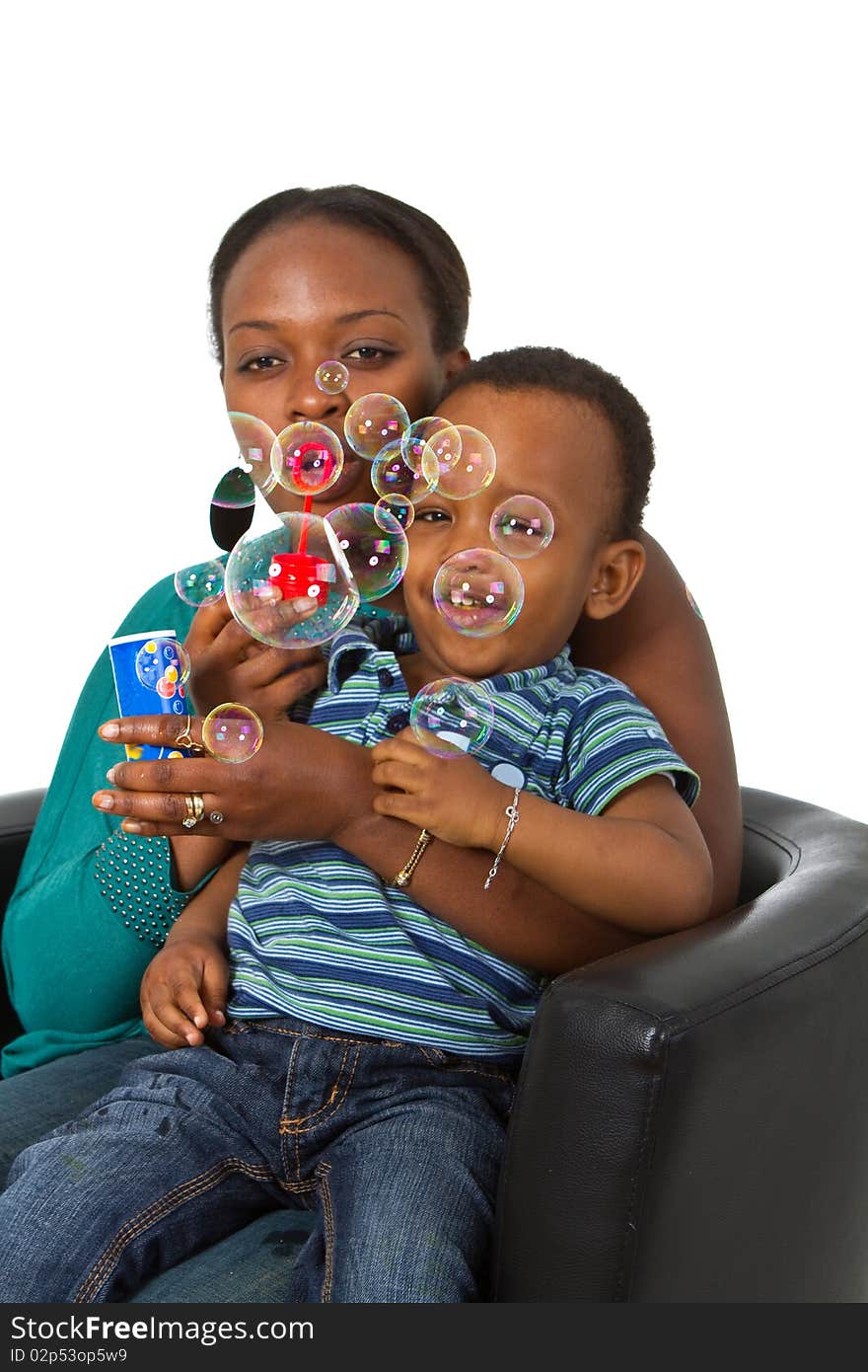 Young Afro American Family With Bubbles