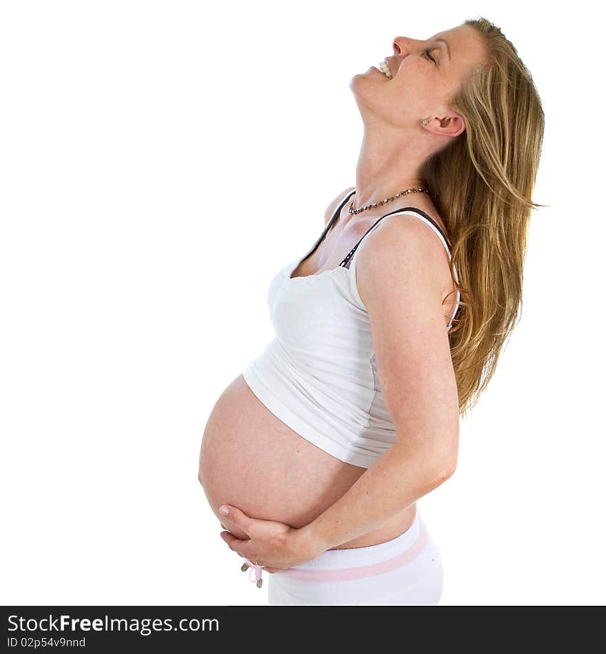 Young fresh pregnant woman isolated over white background. Young fresh pregnant woman isolated over white background.