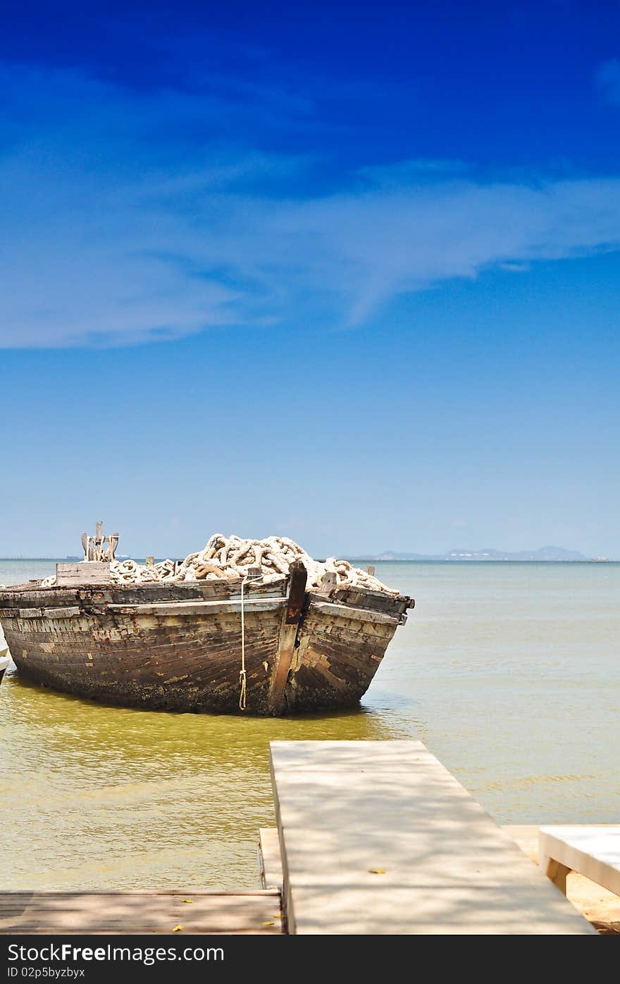 Wooden boat and blue sky