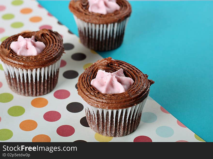 Polka dot raspberry filled cupcakes