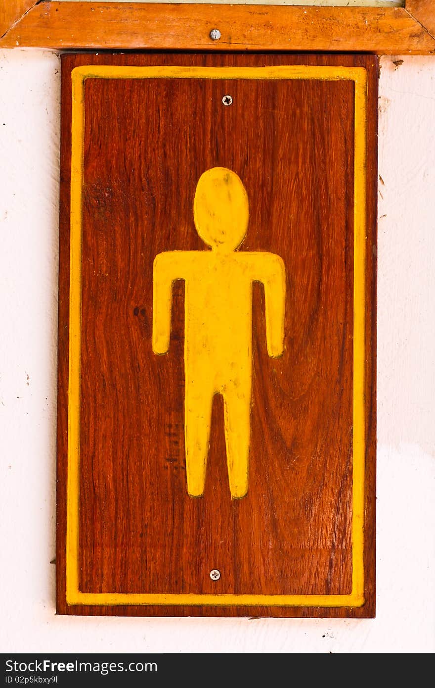 Water closet sign for men made from wood and painting