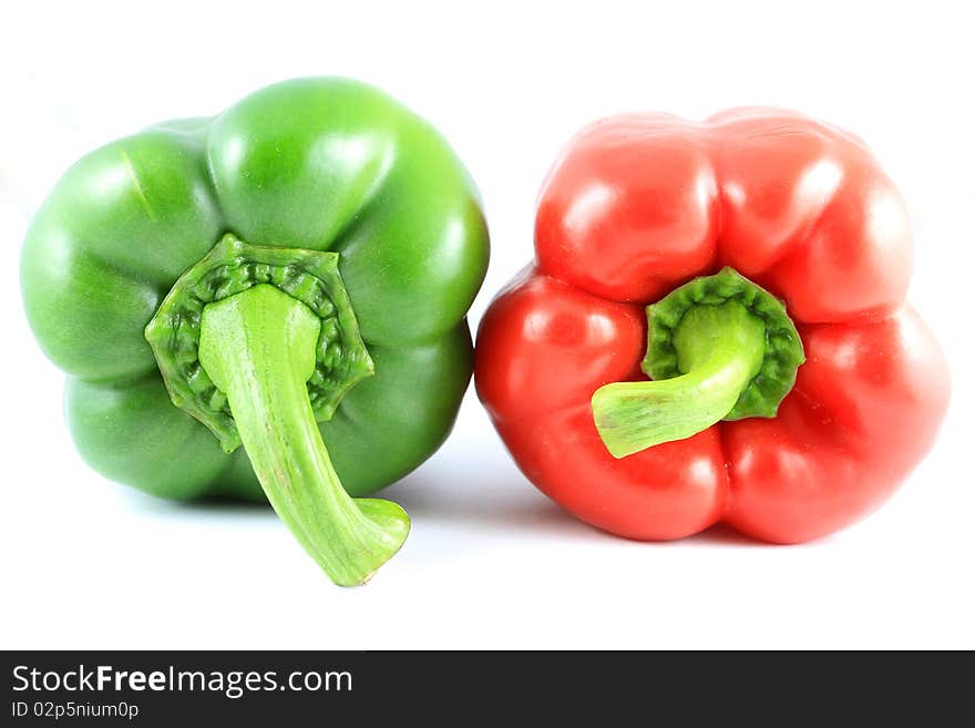 Red and Green pepper isolated on white background