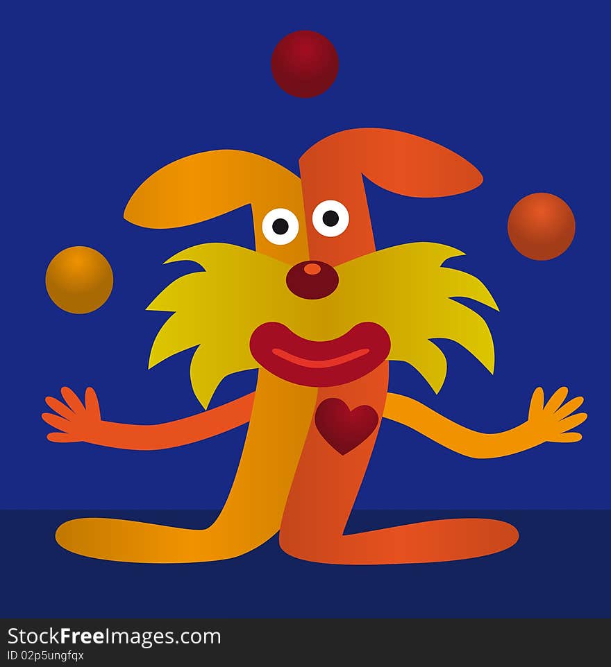 Funny clown juggle color balls