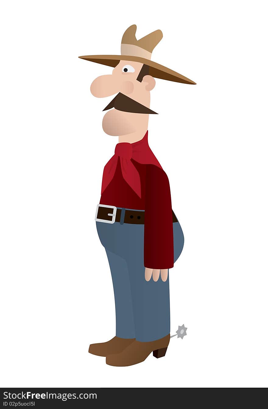 Standing sideways cowboy on white background