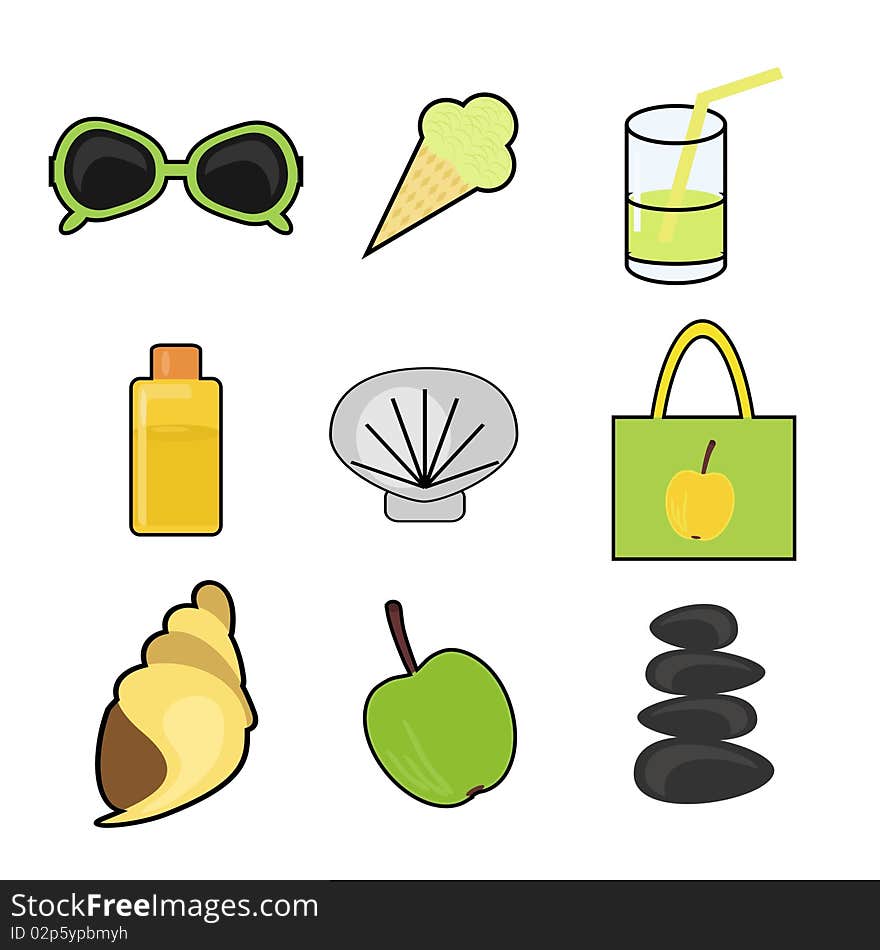 Set with summer vacation objects