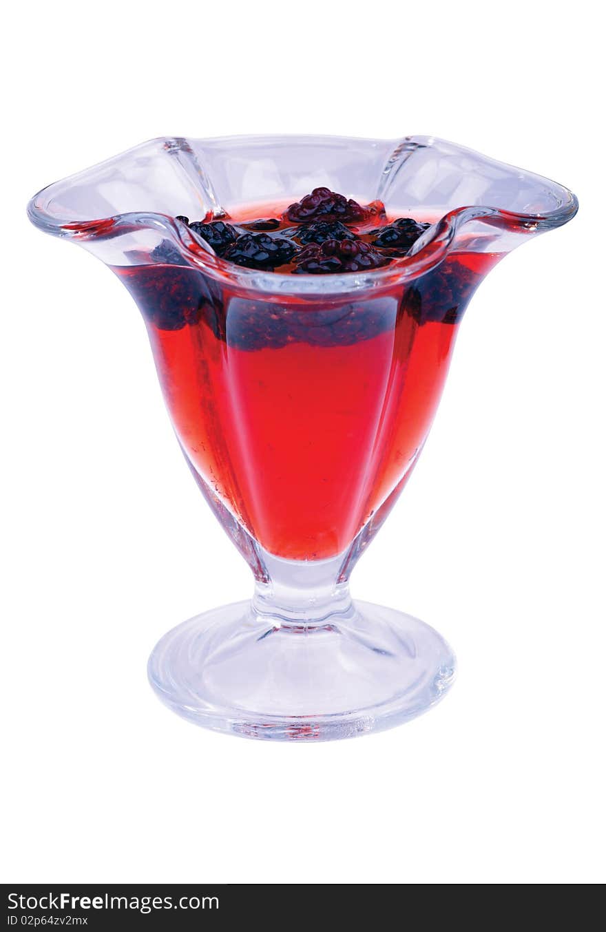 Blackberry drink in glass close-up. Isolated object on a white background