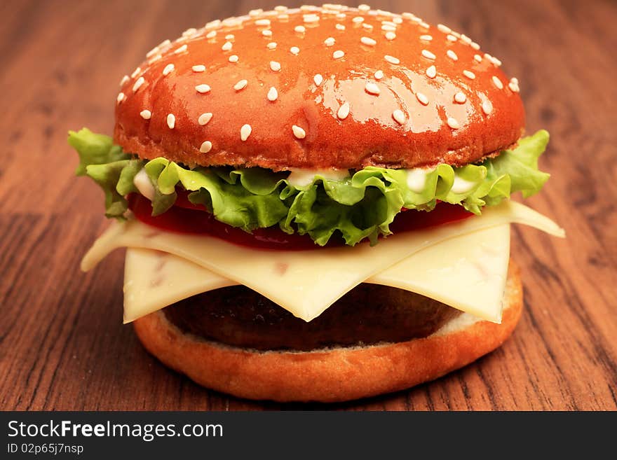 Close up of cheeseburger