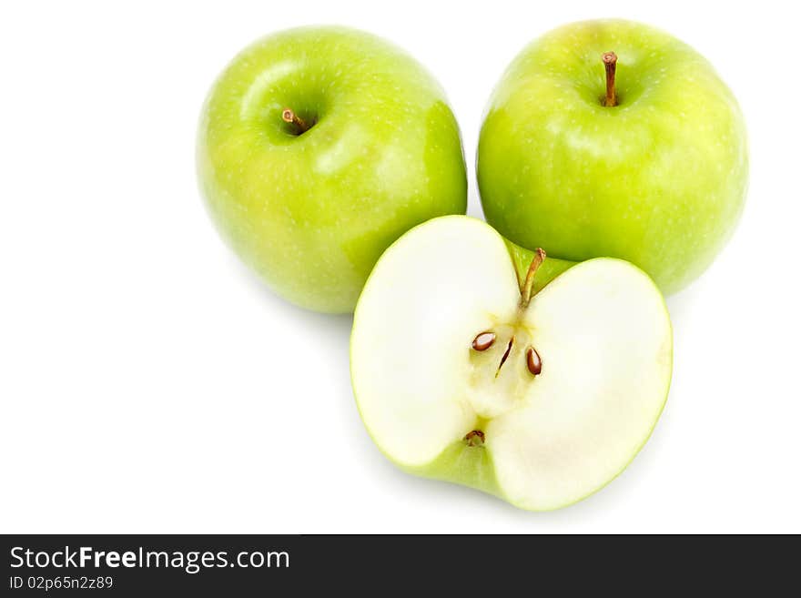 Fresh green apples isolated on white background