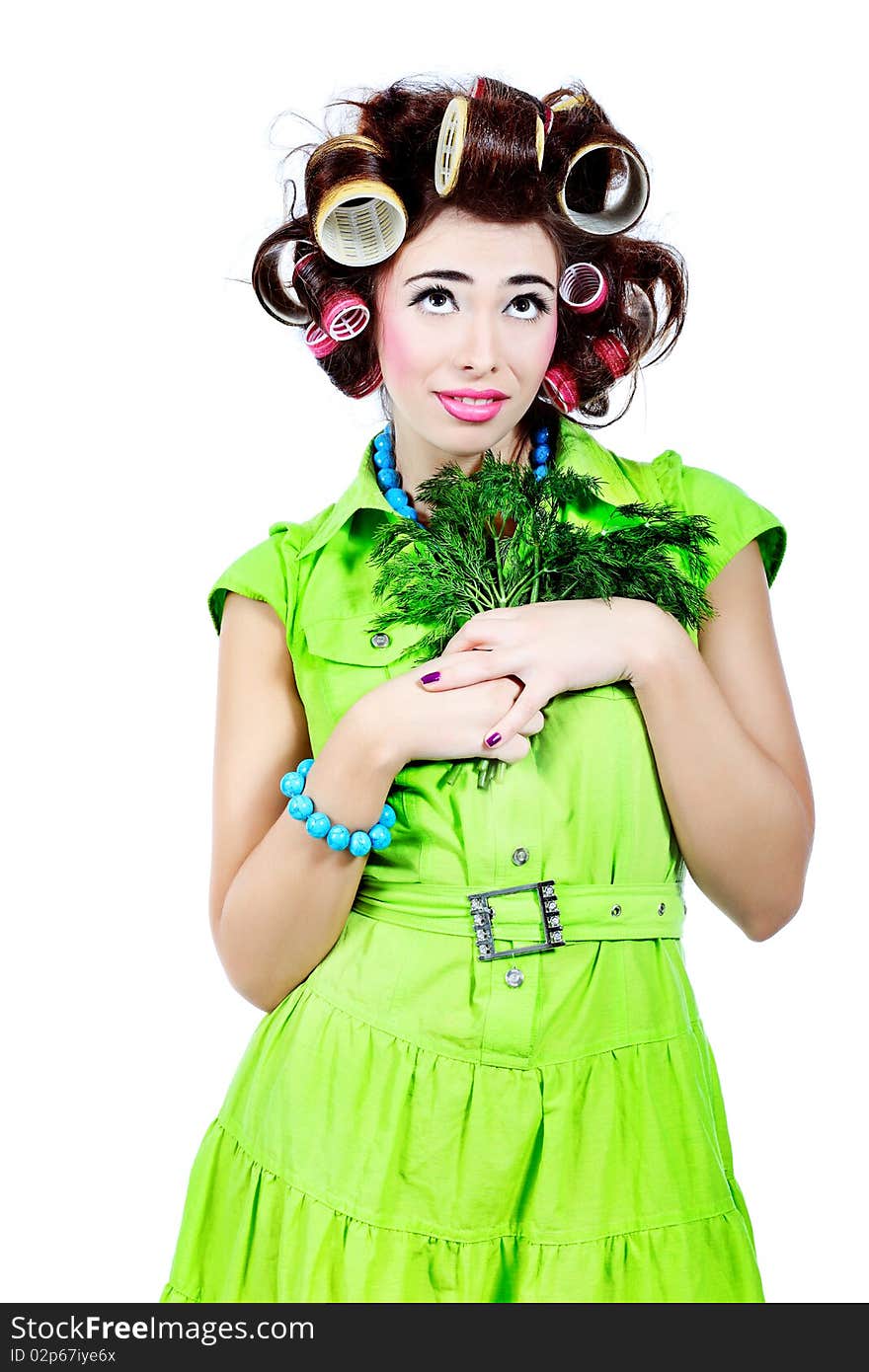 Shot of a funny woman housewife dressed in retro style. Shot of a funny woman housewife dressed in retro style.