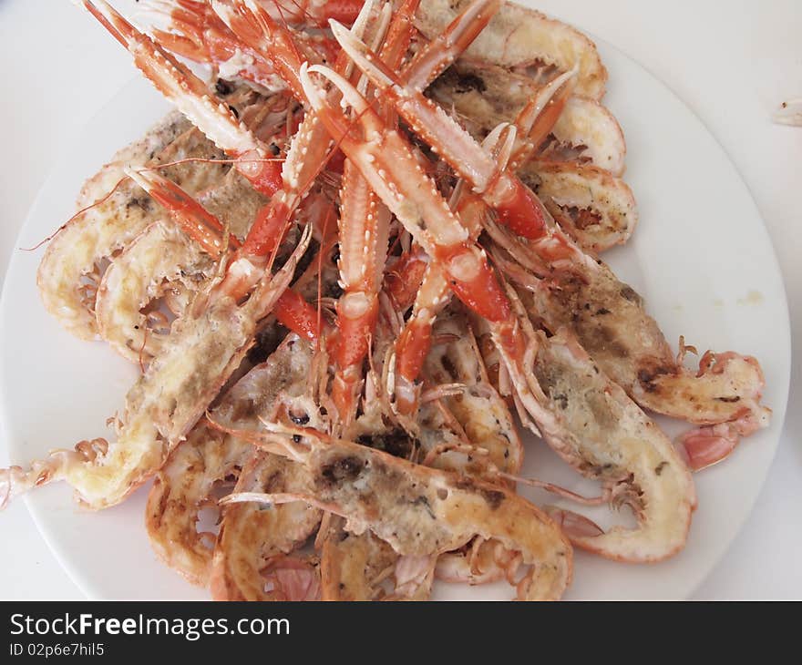 White and red grilled  prawns. White and red grilled  prawns