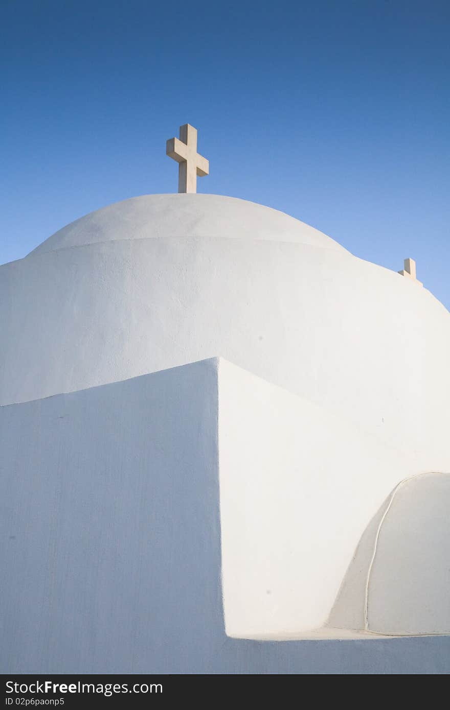 White greek church with blue sky. White greek church with blue sky