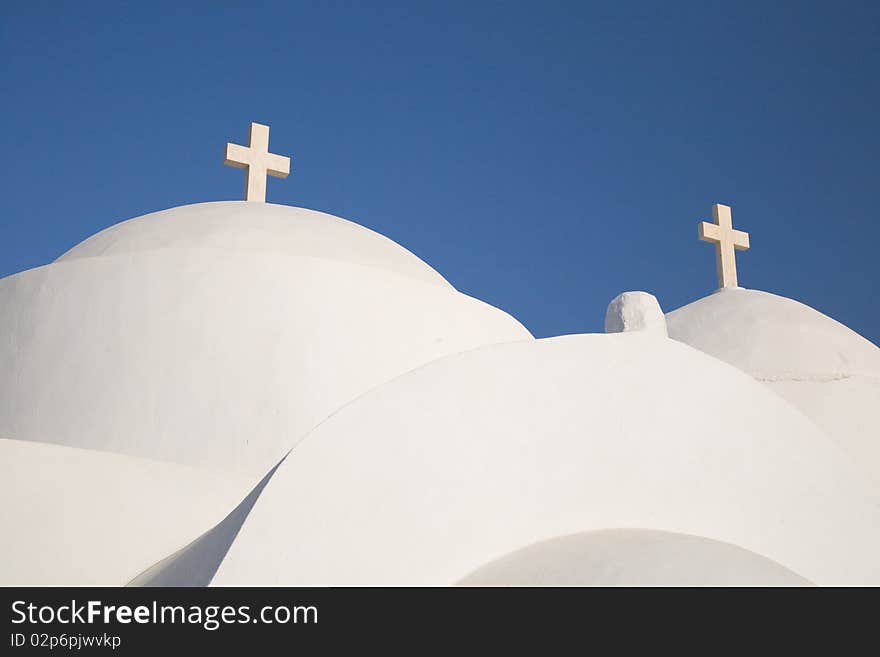 White greek church with blue sky. White greek church with blue sky