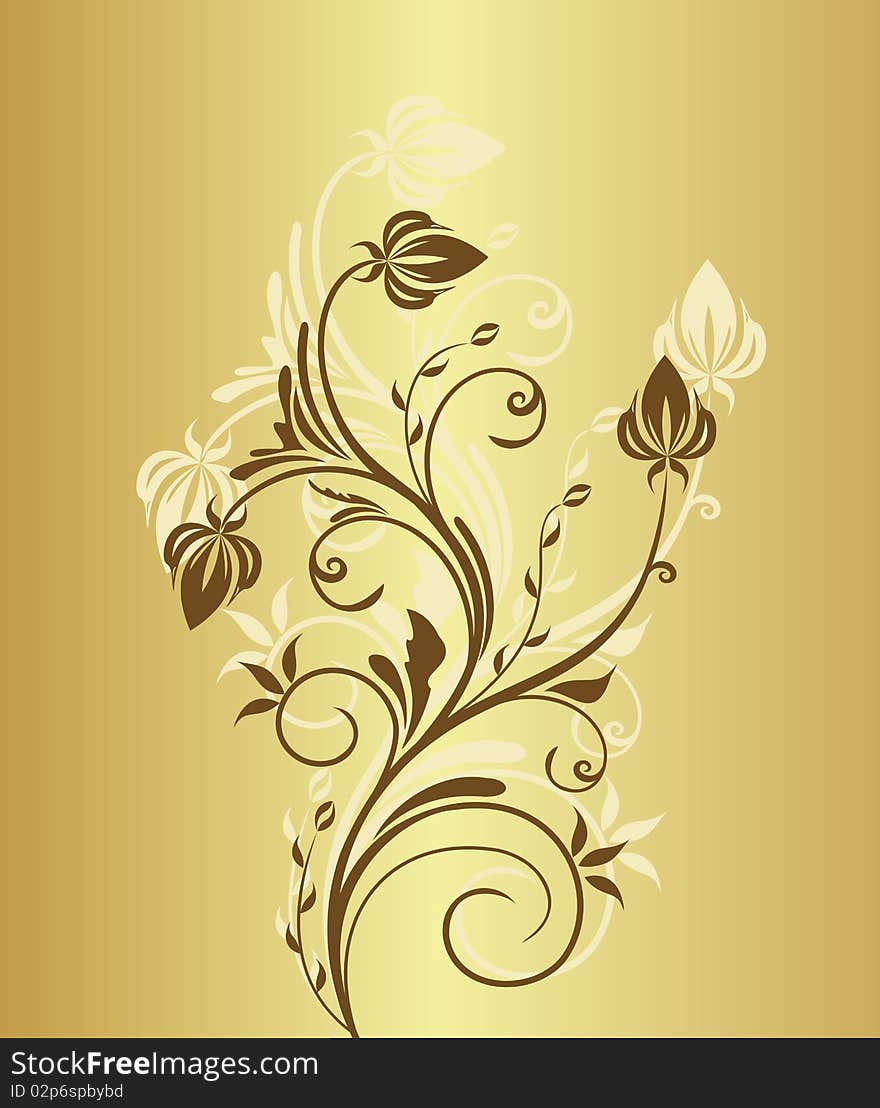 Illustration of gold floral vintage background for design invitation