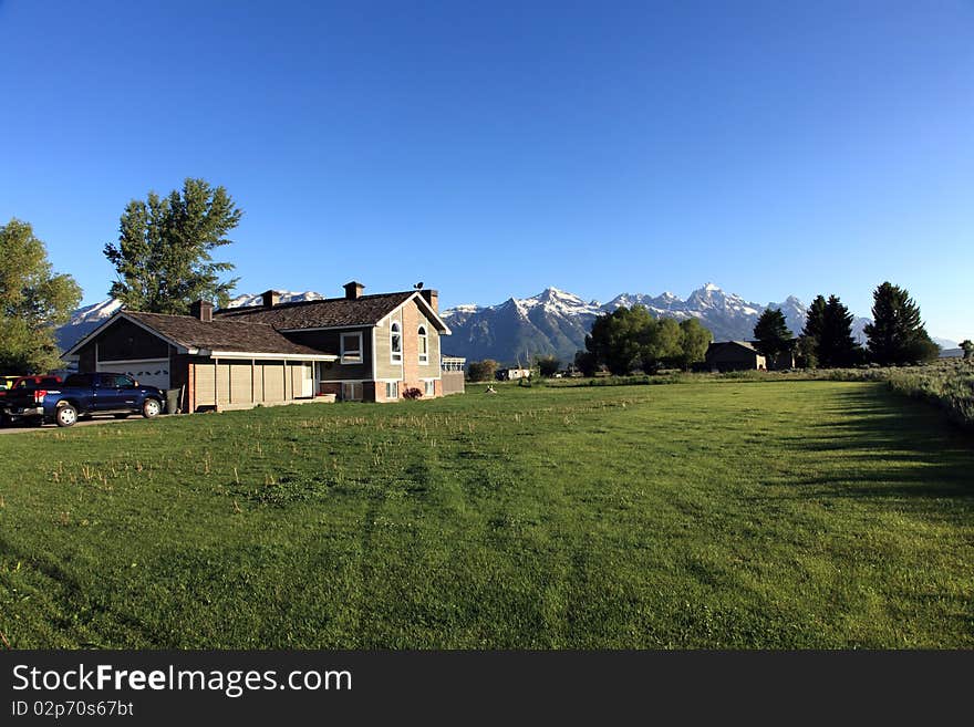 House in countryside with beautiful landscape on background,h,USA